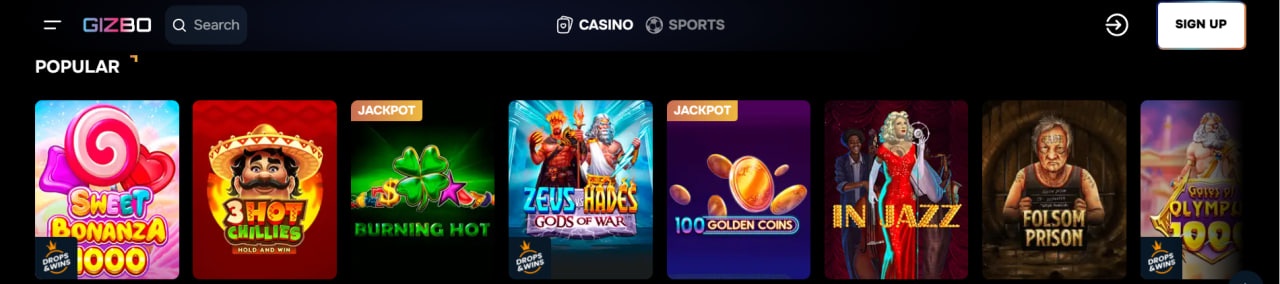 Software and Range of Games at Gizbo Casino