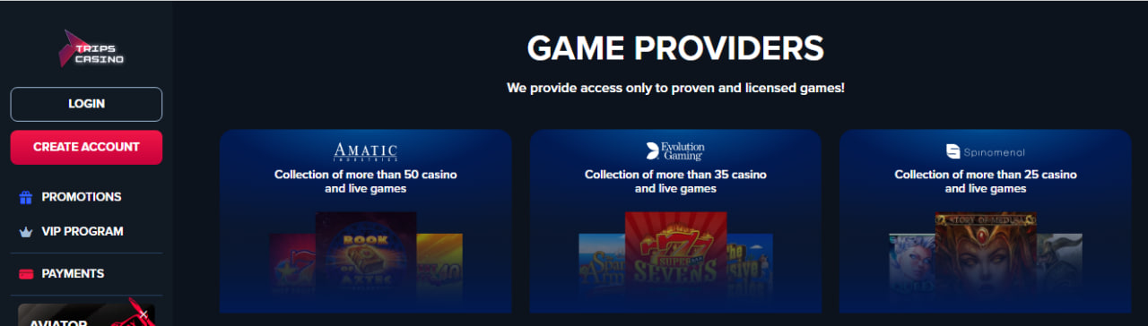 Software and Range of Games at Trips Casino