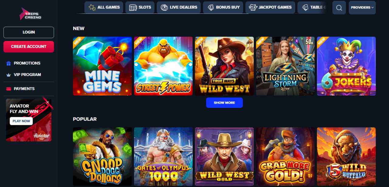 Top 10 Most Popular Casino Games on Trips Casino