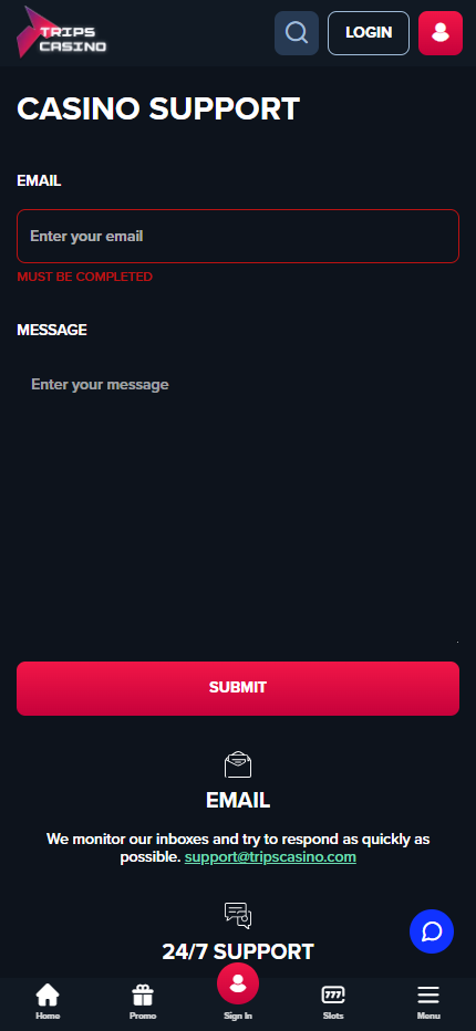 Trips Casino Canada Support and available language (mobile). allbets.tv