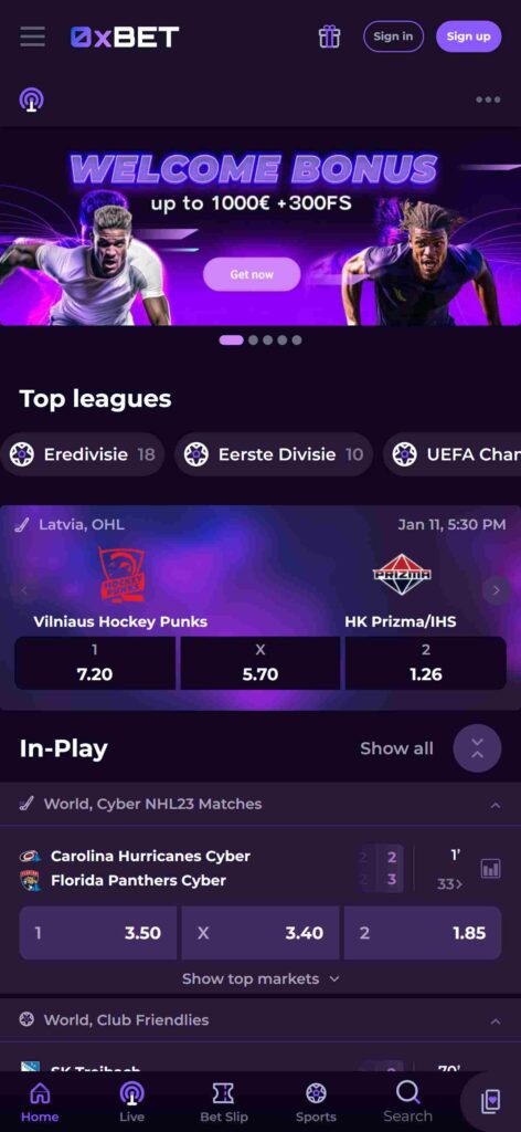 0xBet Bookmaker Sport Betting (phone screen), allbets.tv