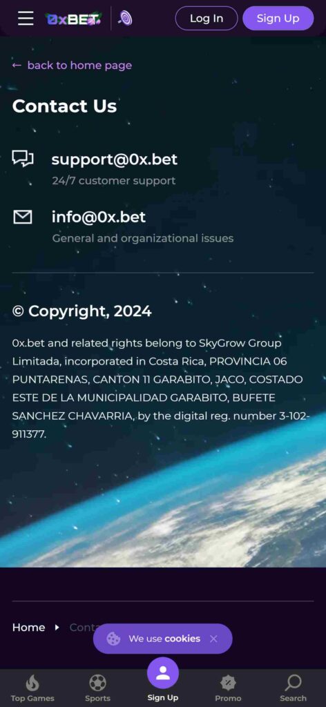 0xBet Support (phone screen)