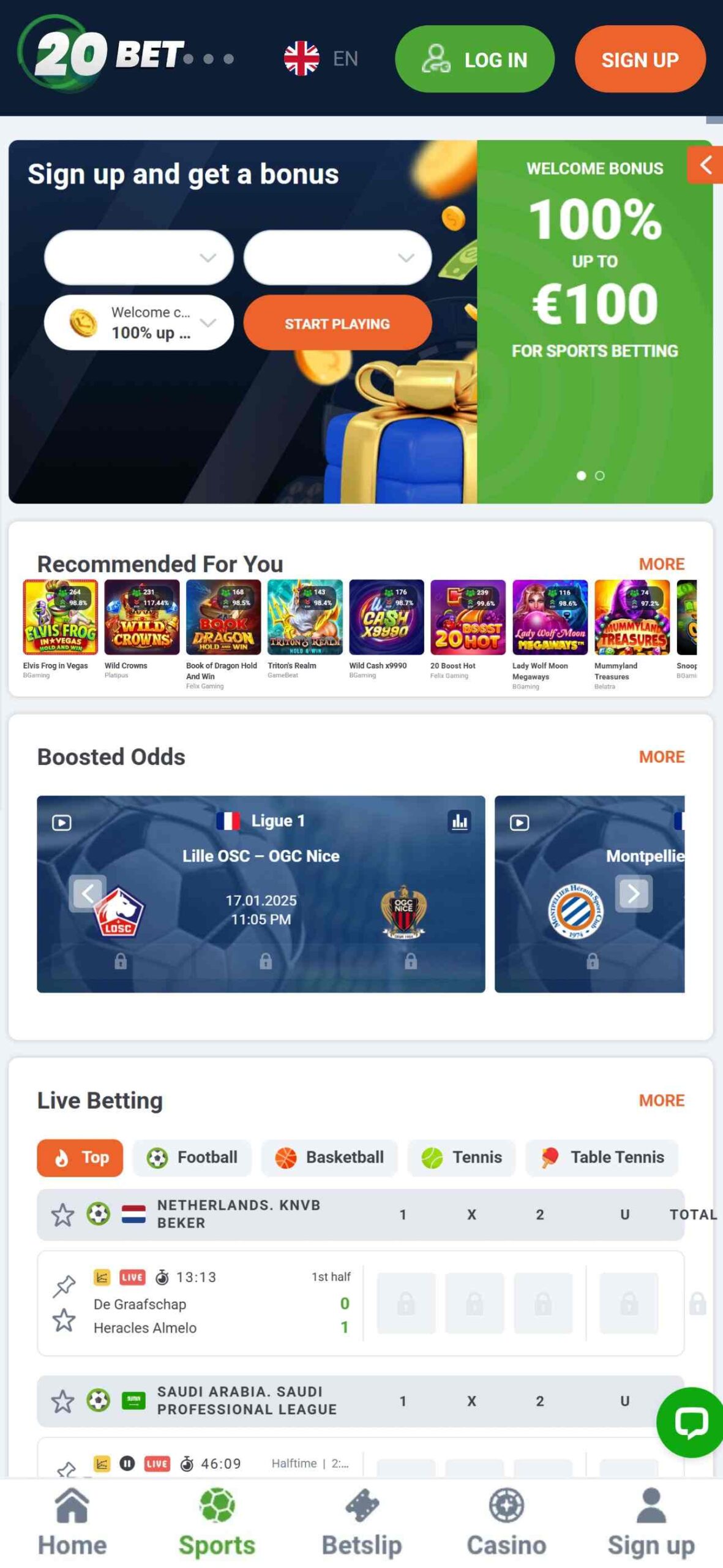 20Bet Main Page (mobile), allbets.tv