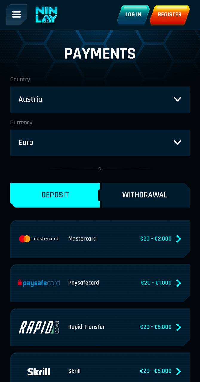 Deposits & Withdrawals Ninlay Mobile