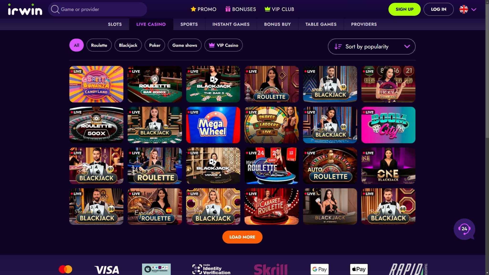 Irwin Live casino Latvia, allbets.tv