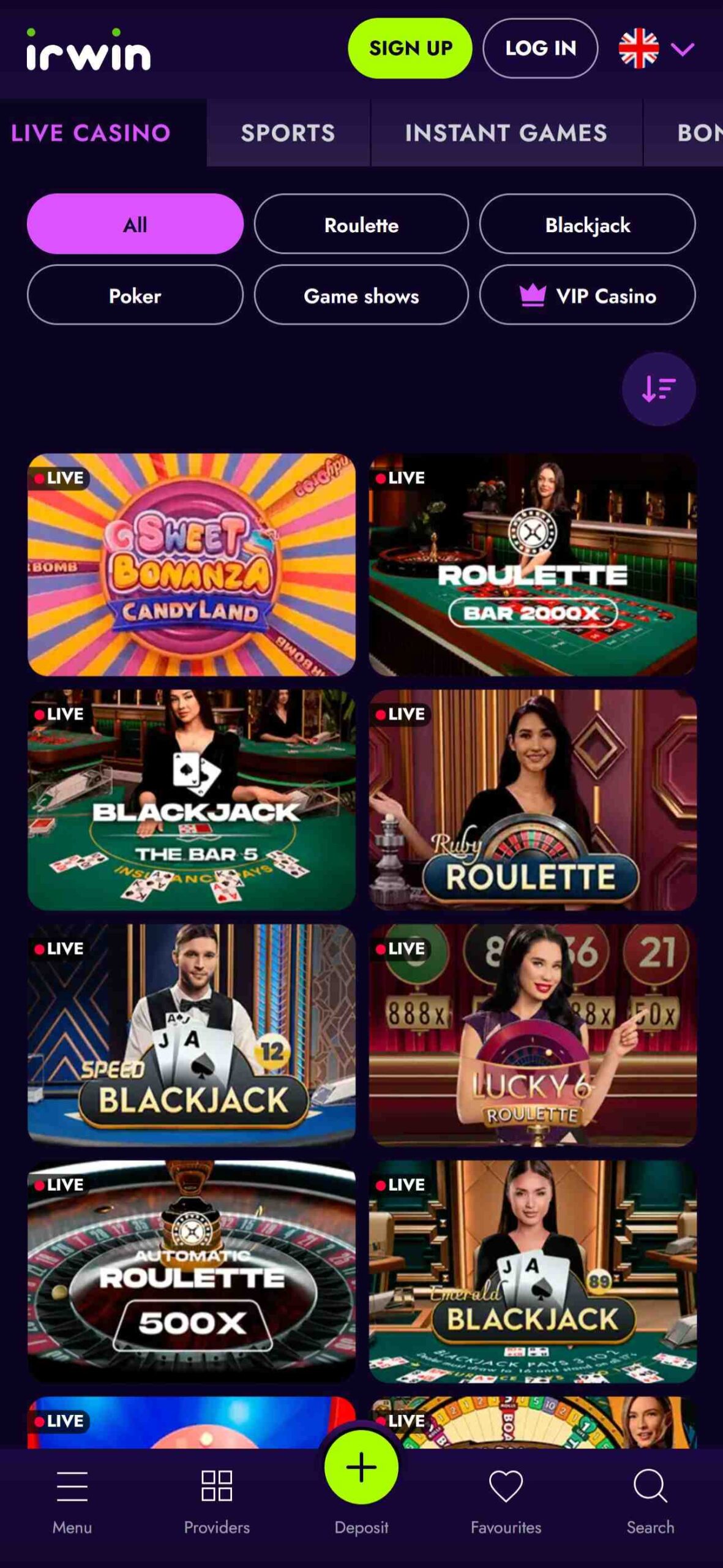 Irwin Live casino Latvia (mobile), allbets.tv