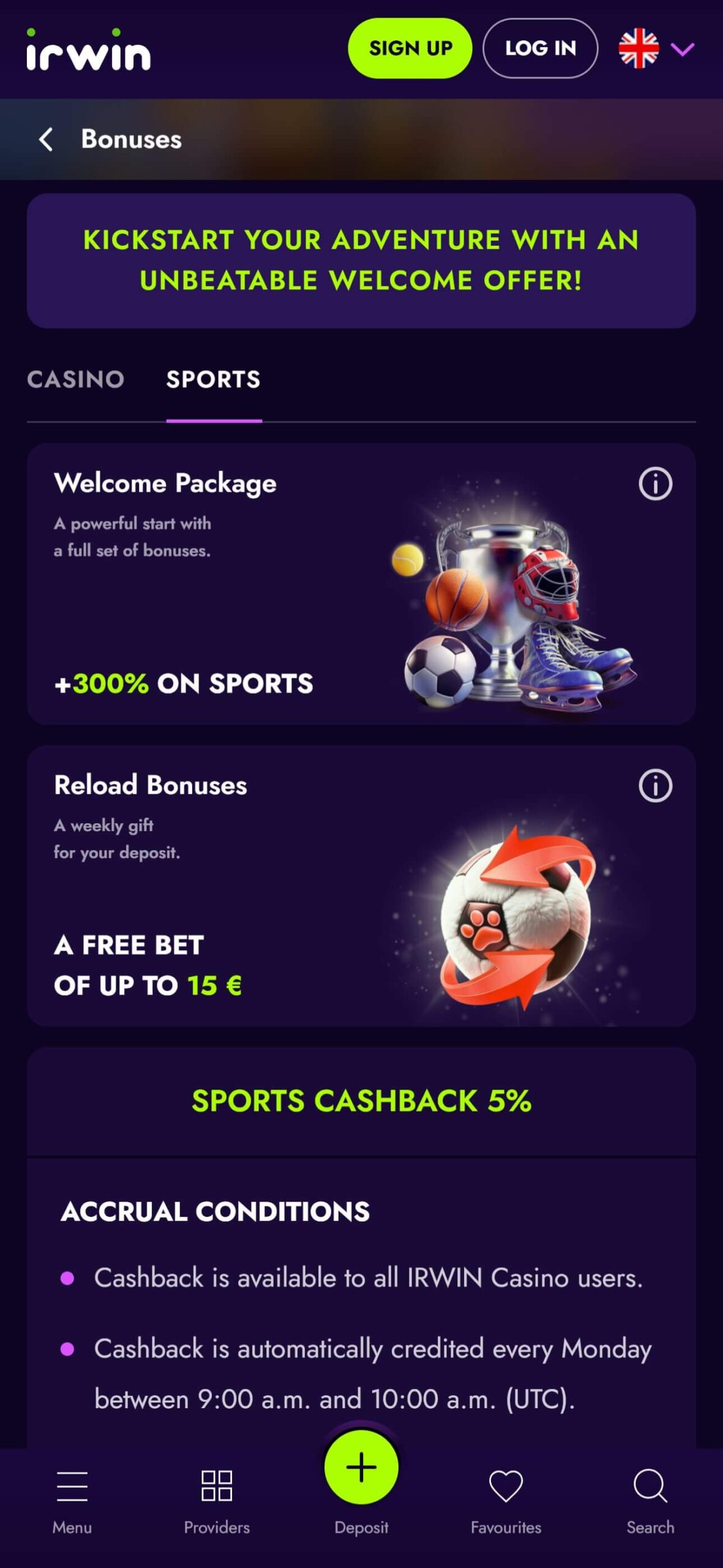 Irwin Sport Betting Bonuses (mobile), allbets.tv