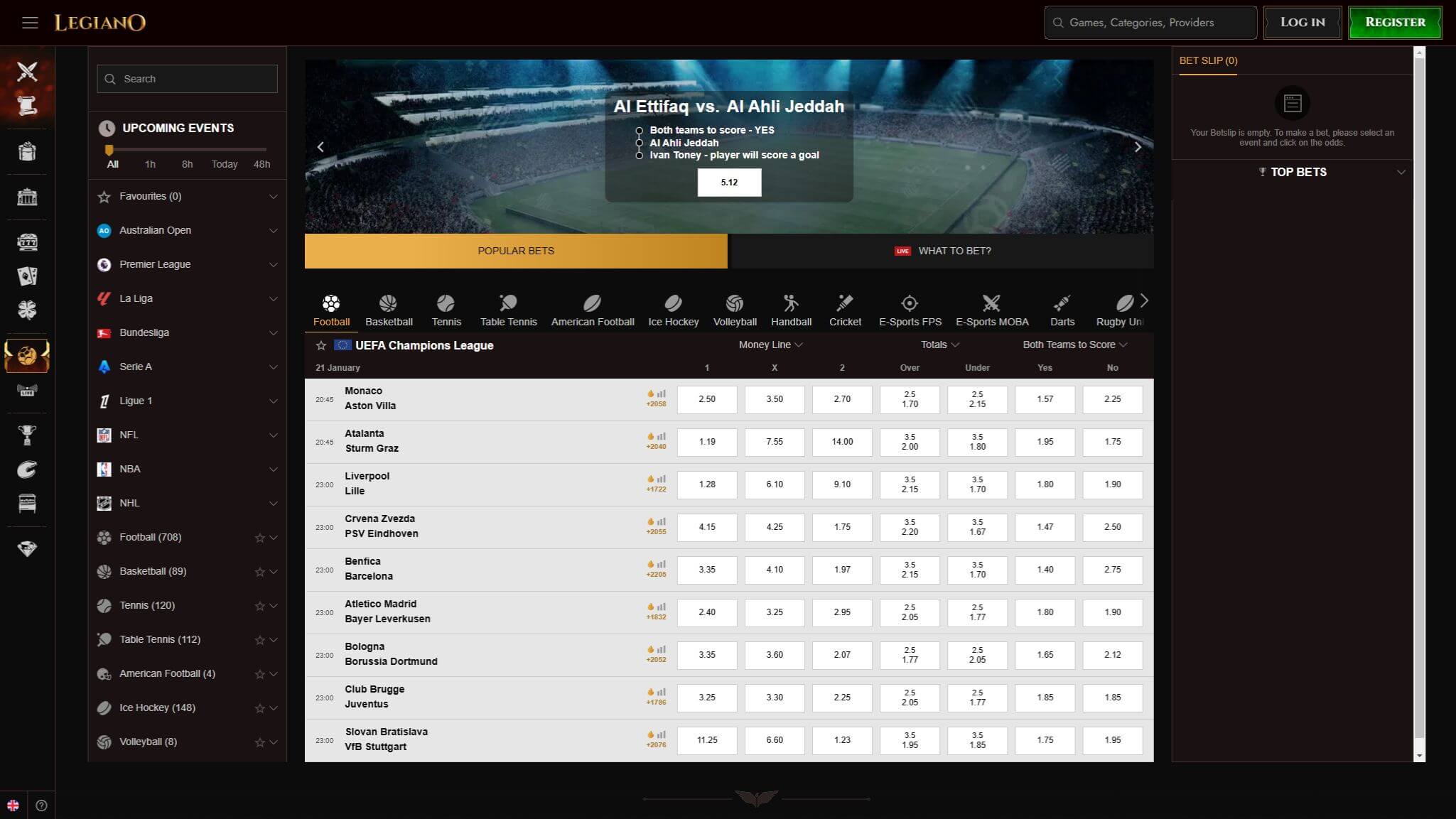 Legiano Bookmaker Main Page, allbets.tv