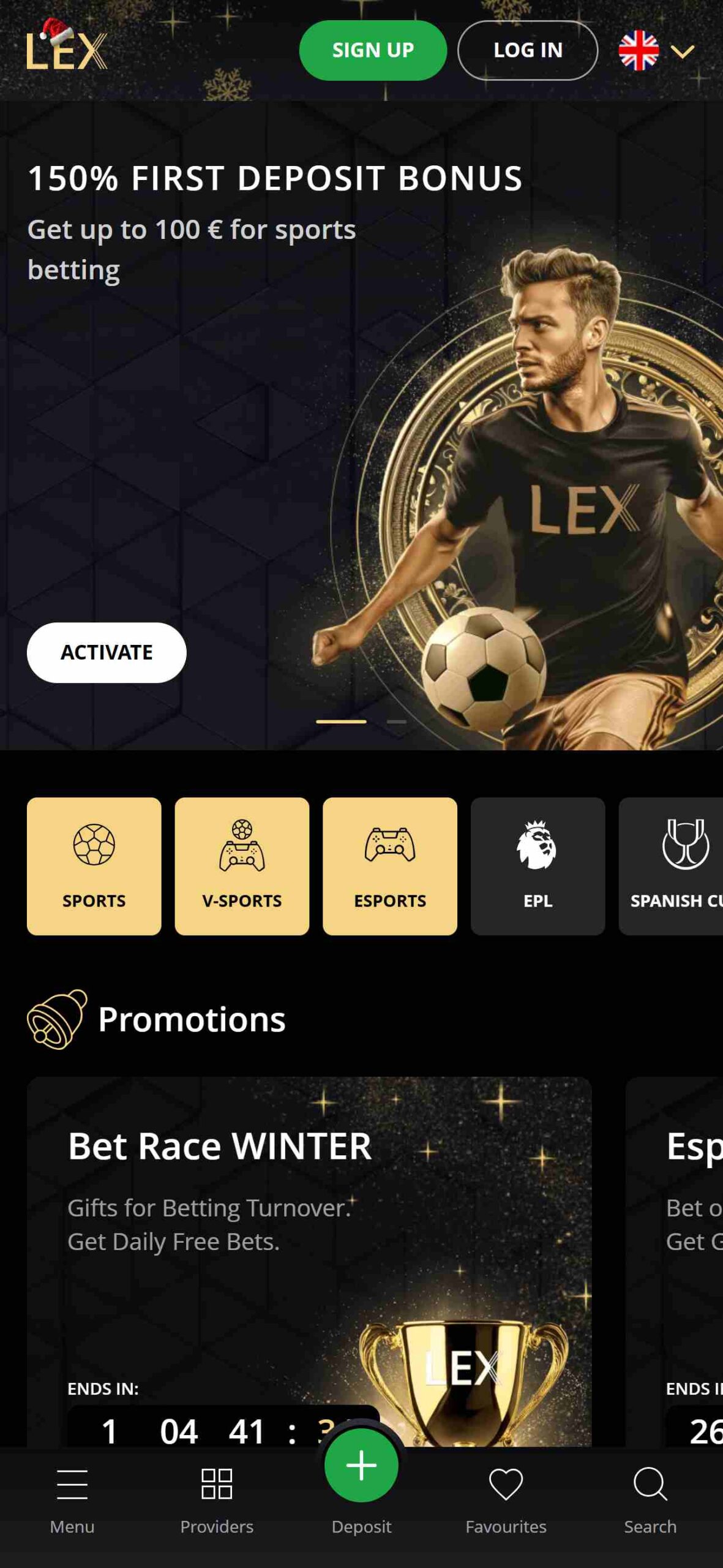 Lex Bookmaker Main Page (mobile), allbets.tv