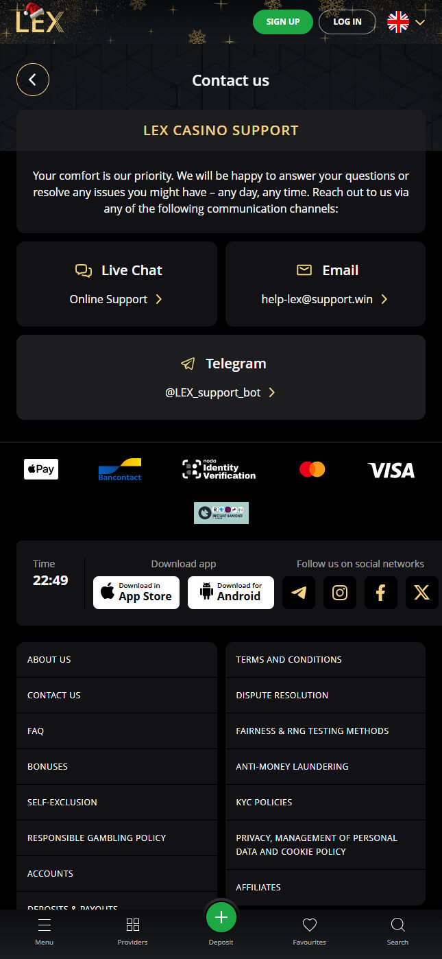 Lex Bookmaker Support (mobile)