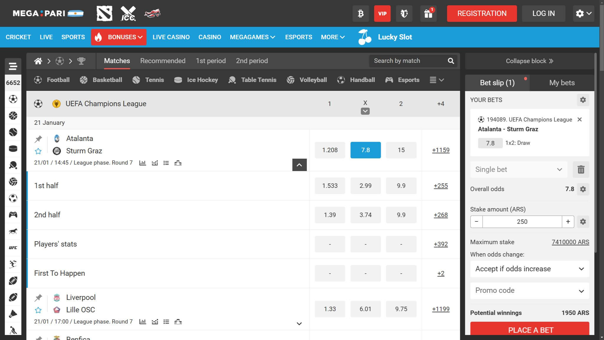 Megapari Bookmaker Argentina - Place bet, allbets.tv