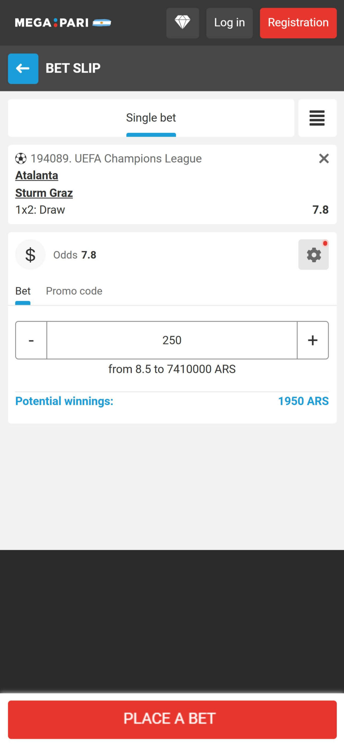 Megapari Bookmaker Argentina - Place bet (mobile), allbets.tv