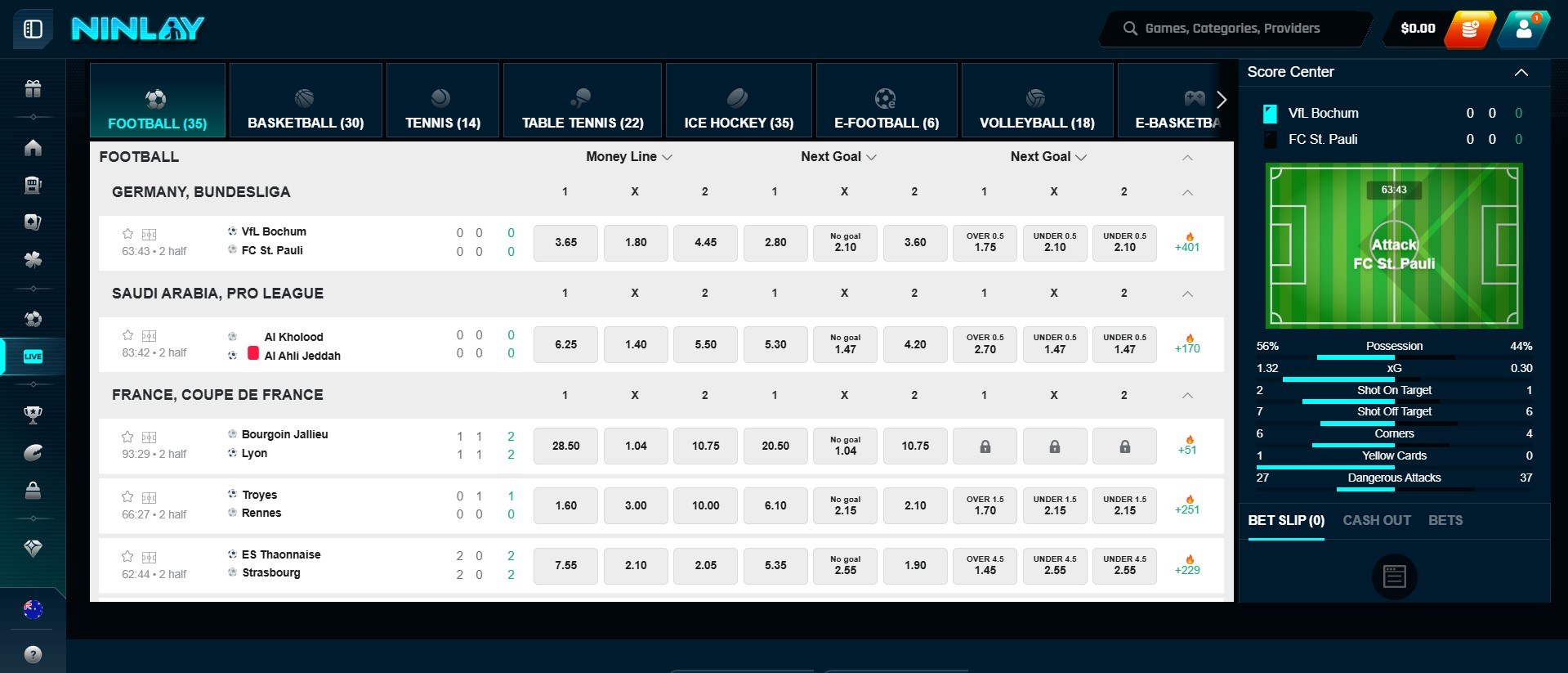 Ninlay Live betting