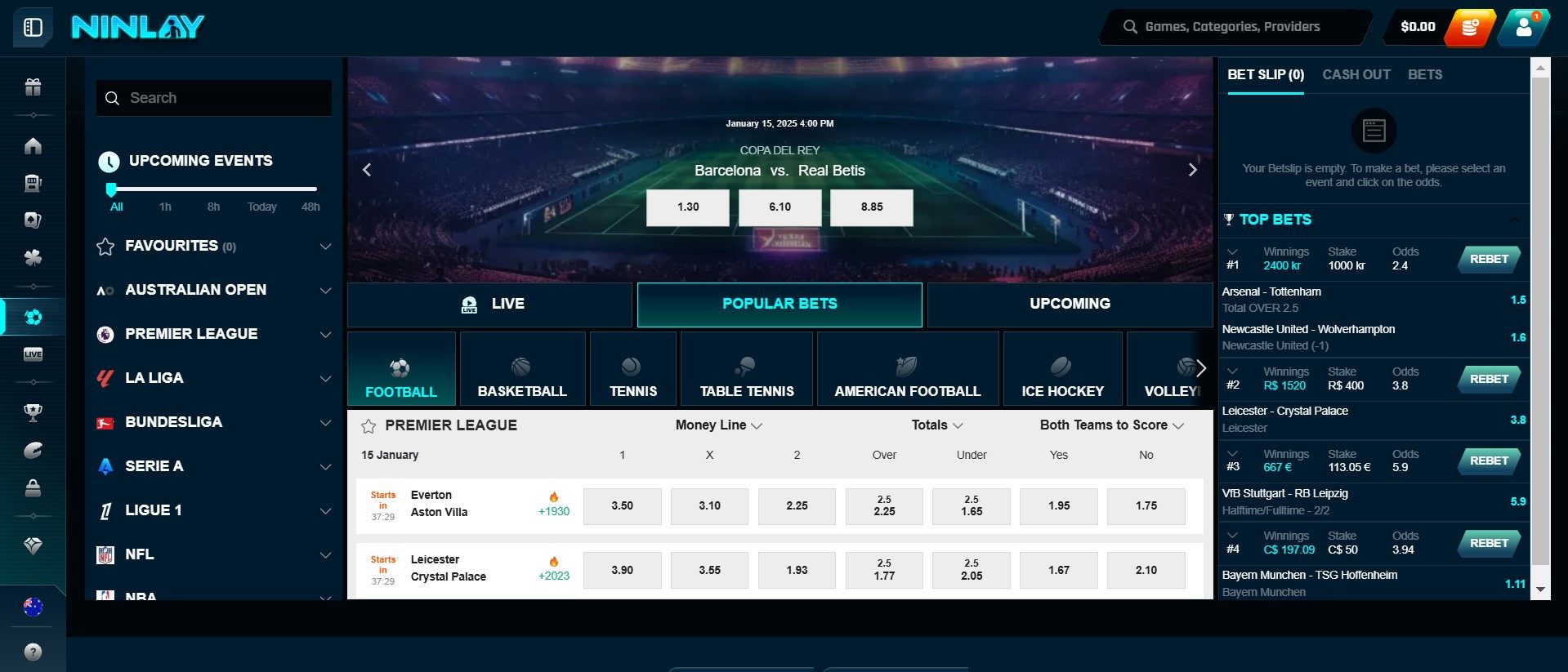 Ninlay sport betting Australia