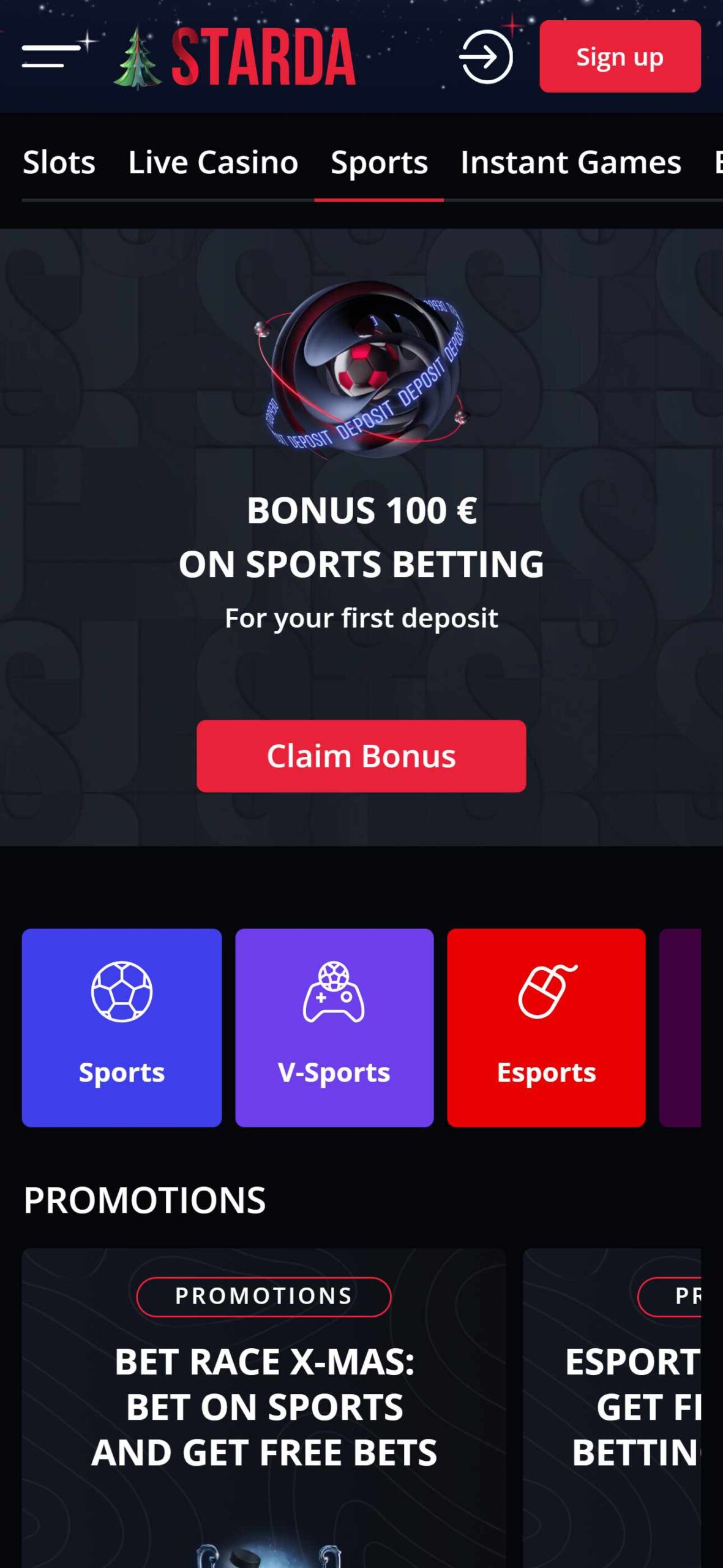 Starda Bookmaker Main Page (mobile), allbets.tv