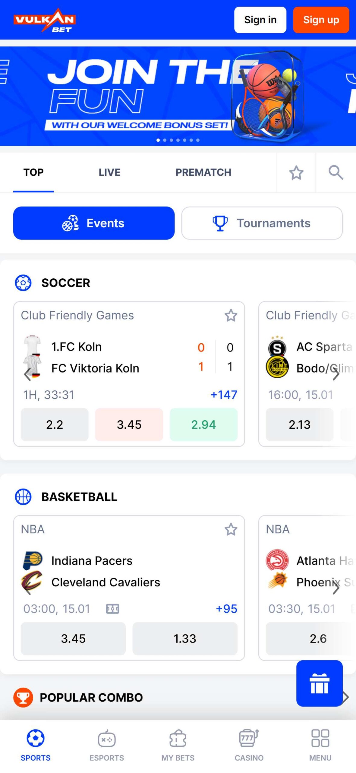 VulkanBet Bookmaker Main Page (mobile), allbets.tv