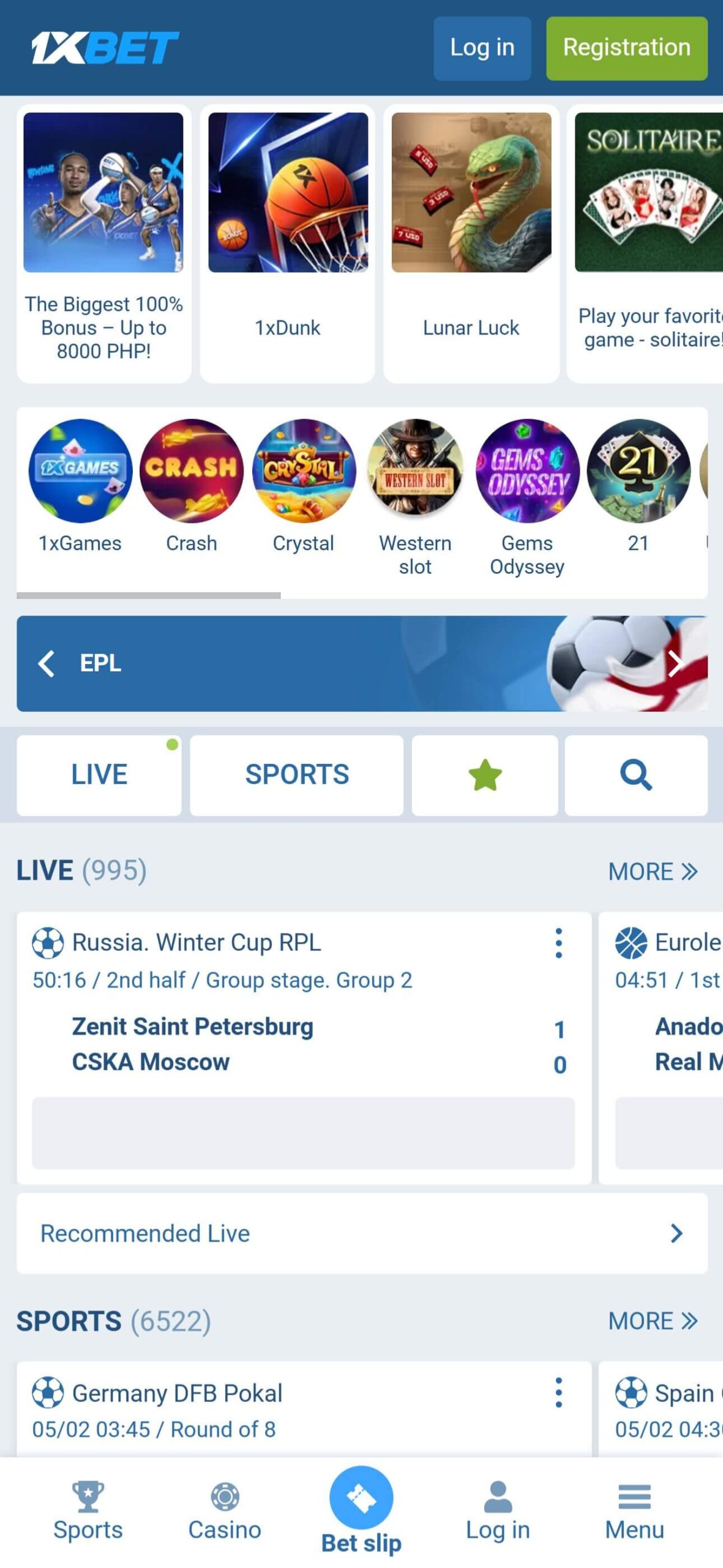 1xBet Bookmaker Main Page in country (mobile). allbets.tv