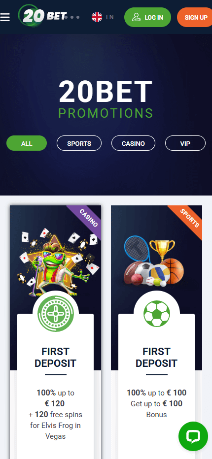 20Bet bonus mobile