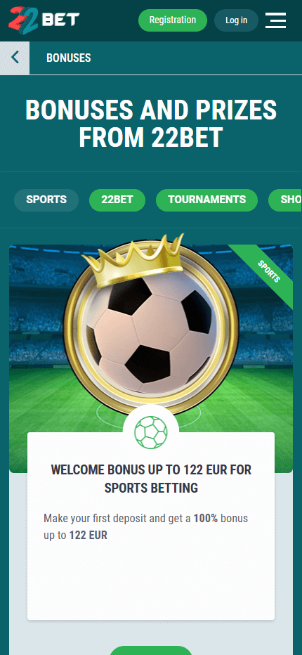 22Bet bonus mobile