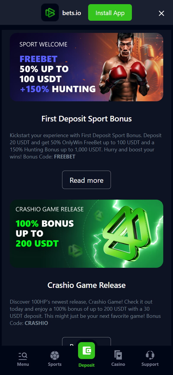 sports betting bonuses at Bets.io