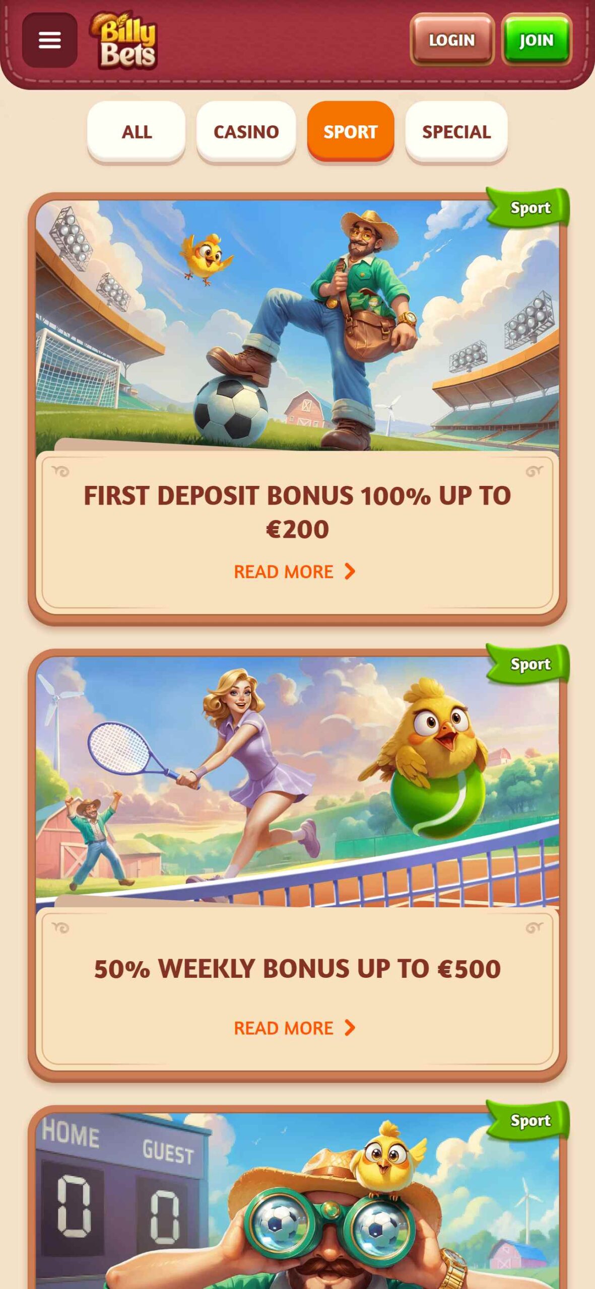 BillyBets Bookmaker Sport Bonuses (mobile), allbets.tv