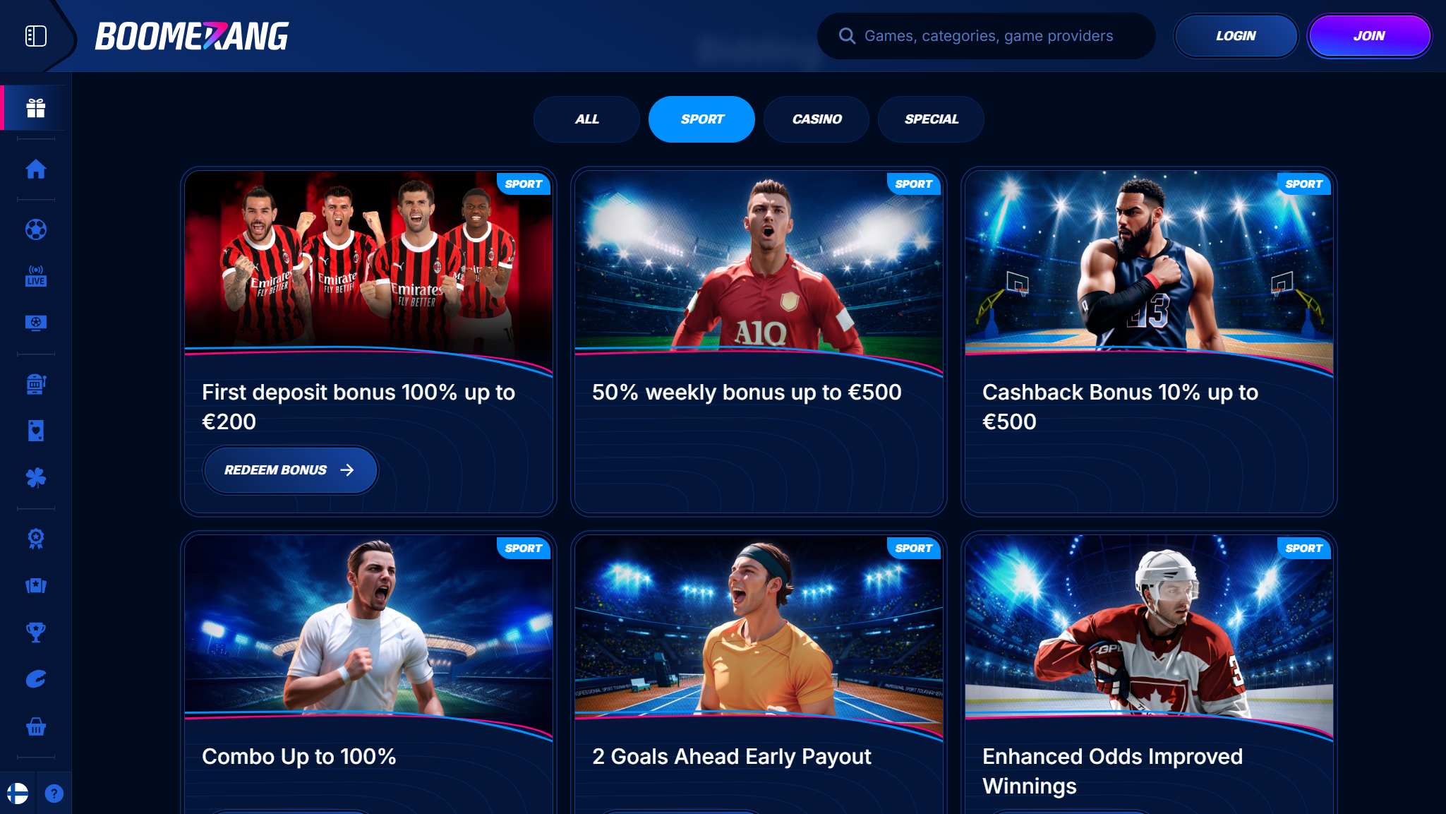 Boomerang-bet Bookmaker Sport Bonuses, allbets.tv