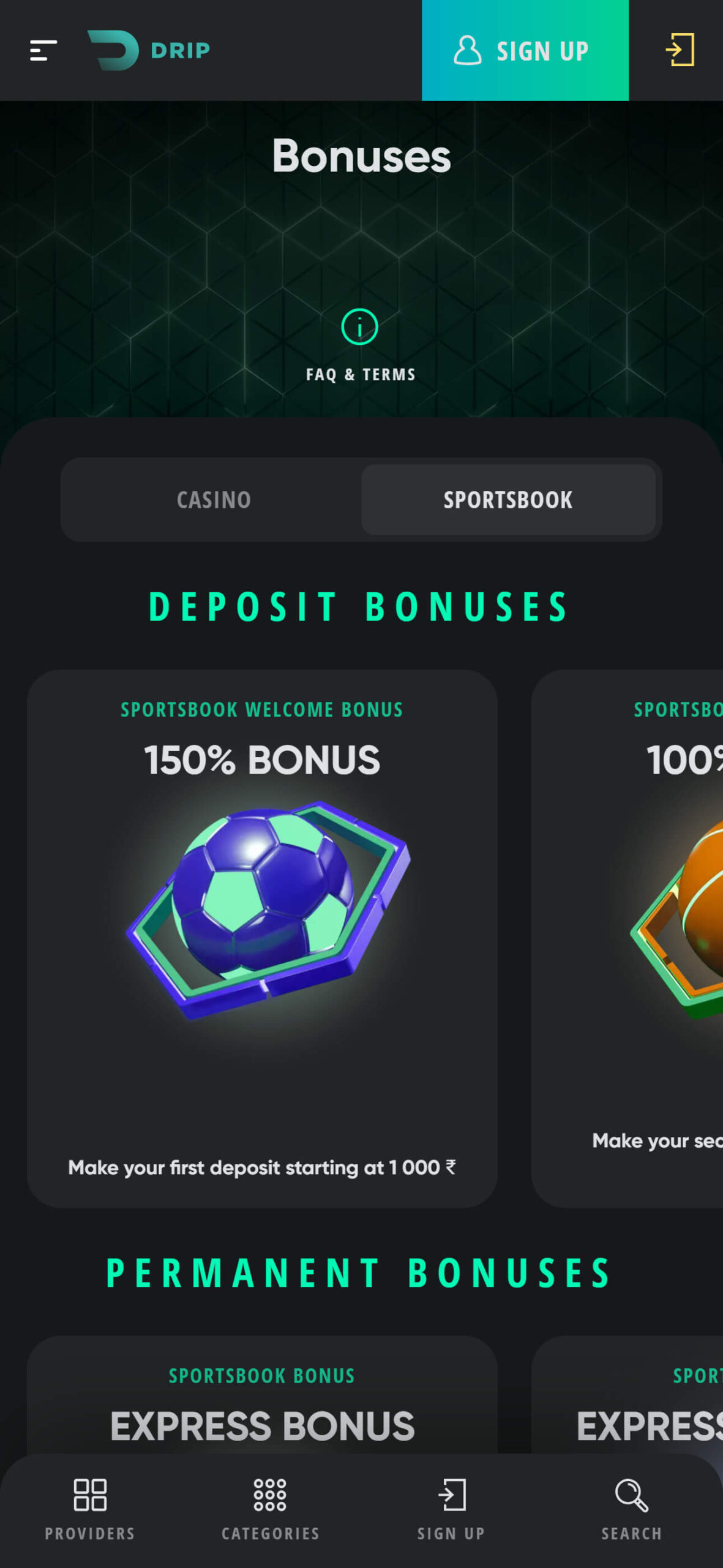 Drip Bookmaker Sport Bonuses India (mobile), allbets.tv