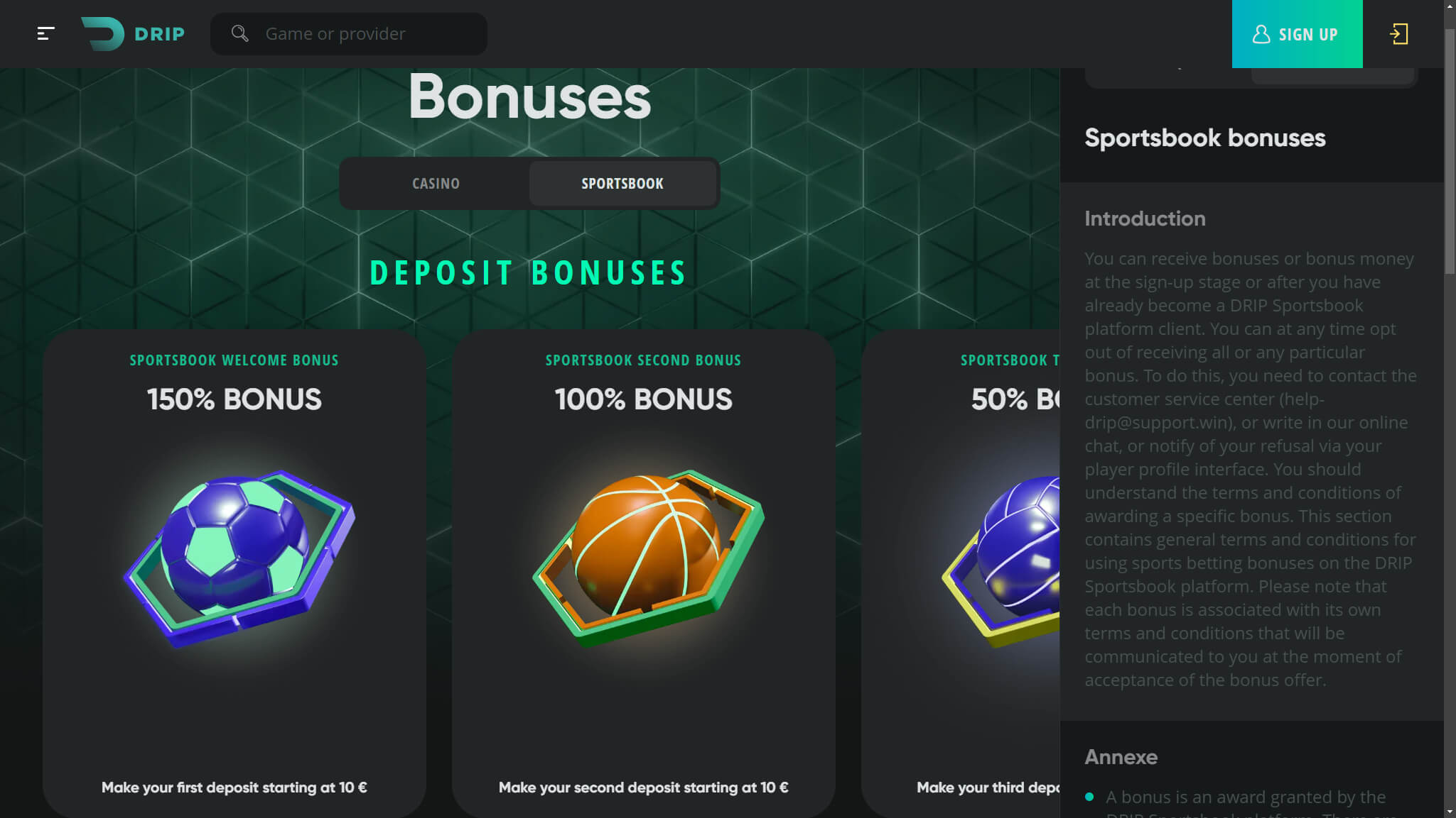 Dripc Bookmaker Sport Bonuses, allbets.tv