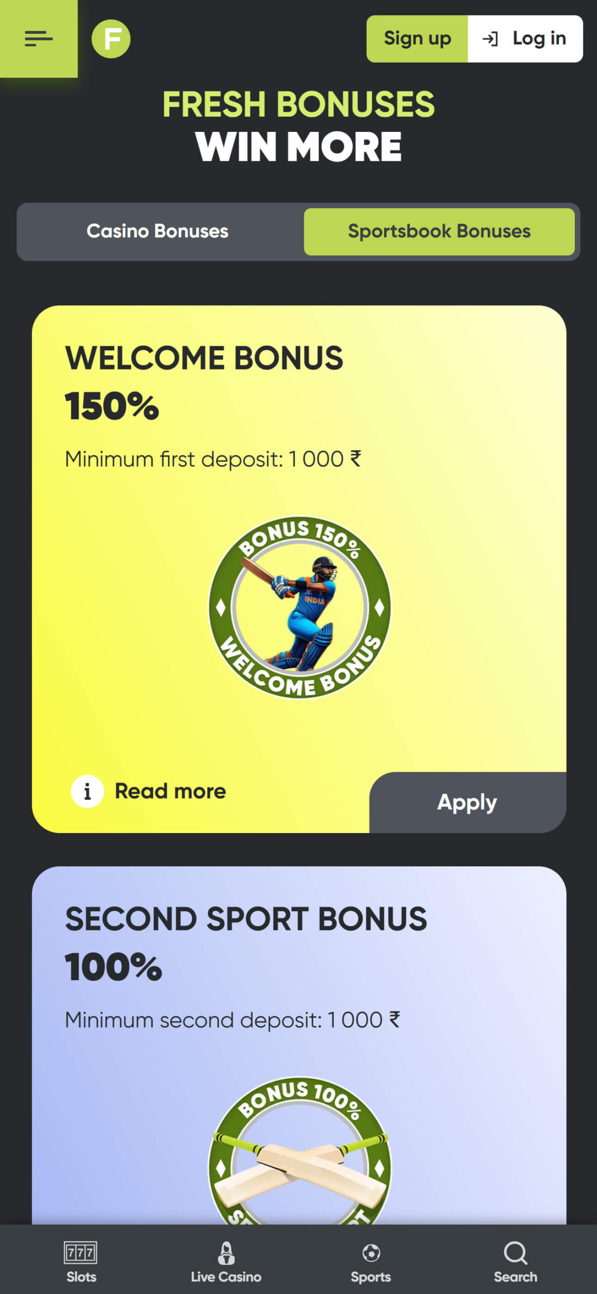 Fresh Bookmaker Sport Bonuses(mobile), allbets.tv