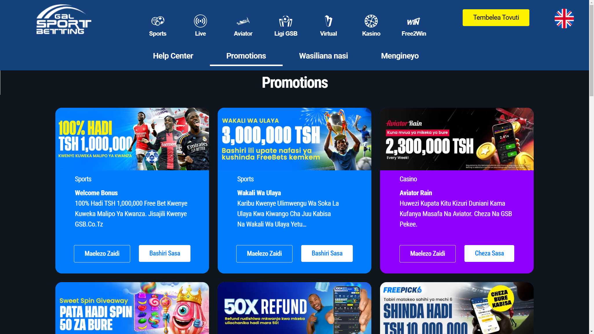 GSB Sport Betting Bonuses Tanzania, allbets.tv