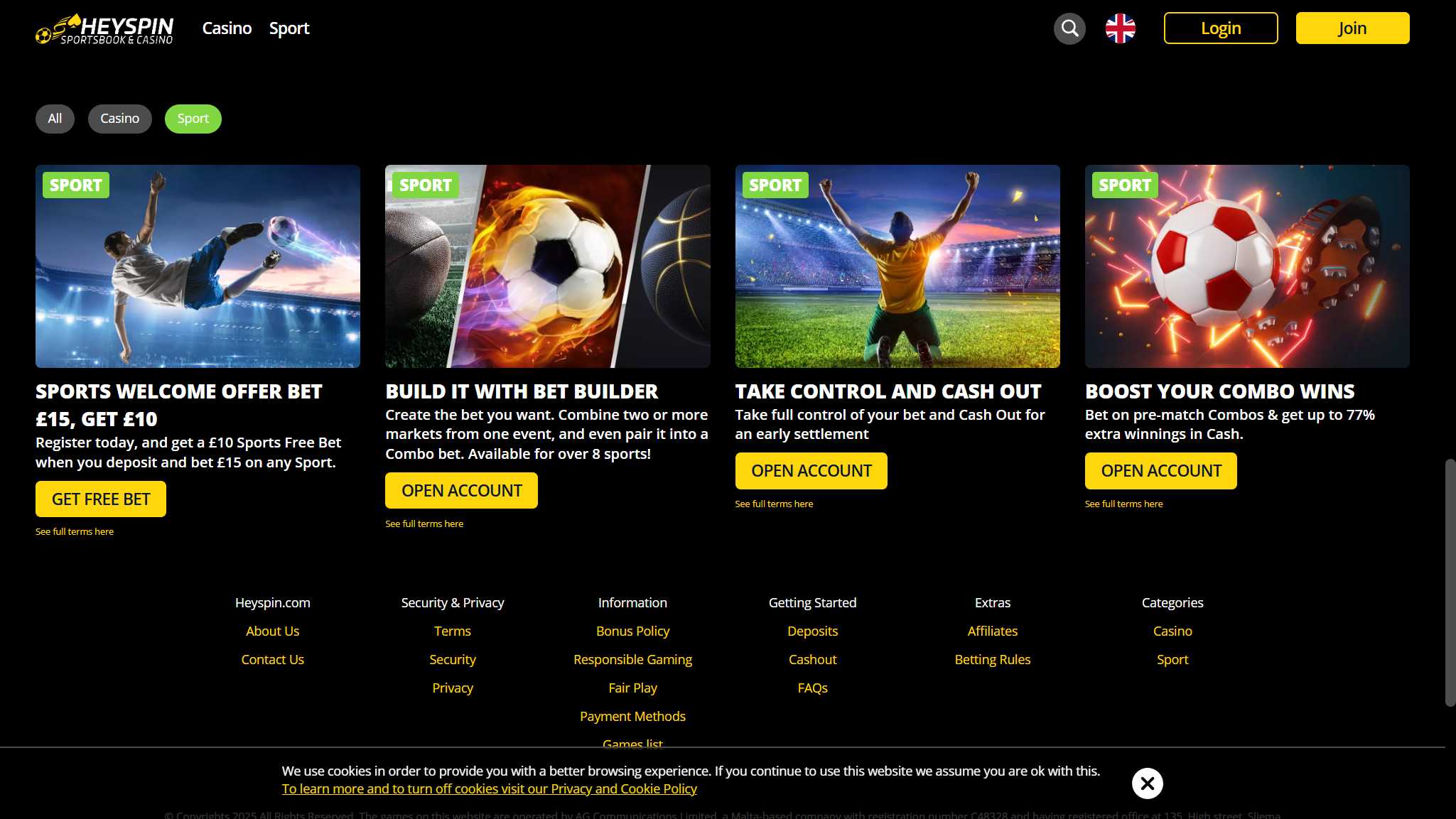 HeySpin Bookmaker Sport Bonuses UK, allbets.tv