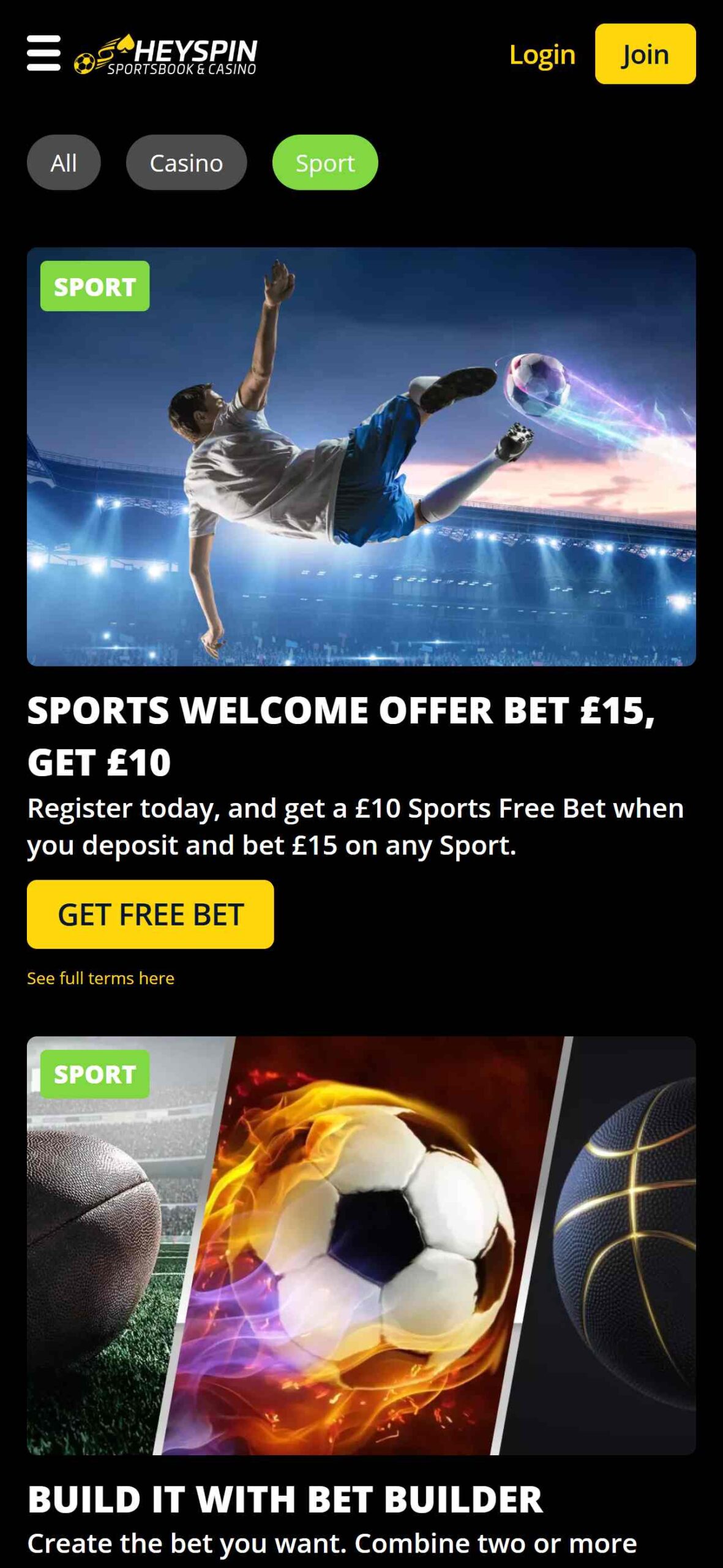 HeySpin Bookmaker Sport Bonuses UK (mobile), allbets.tv