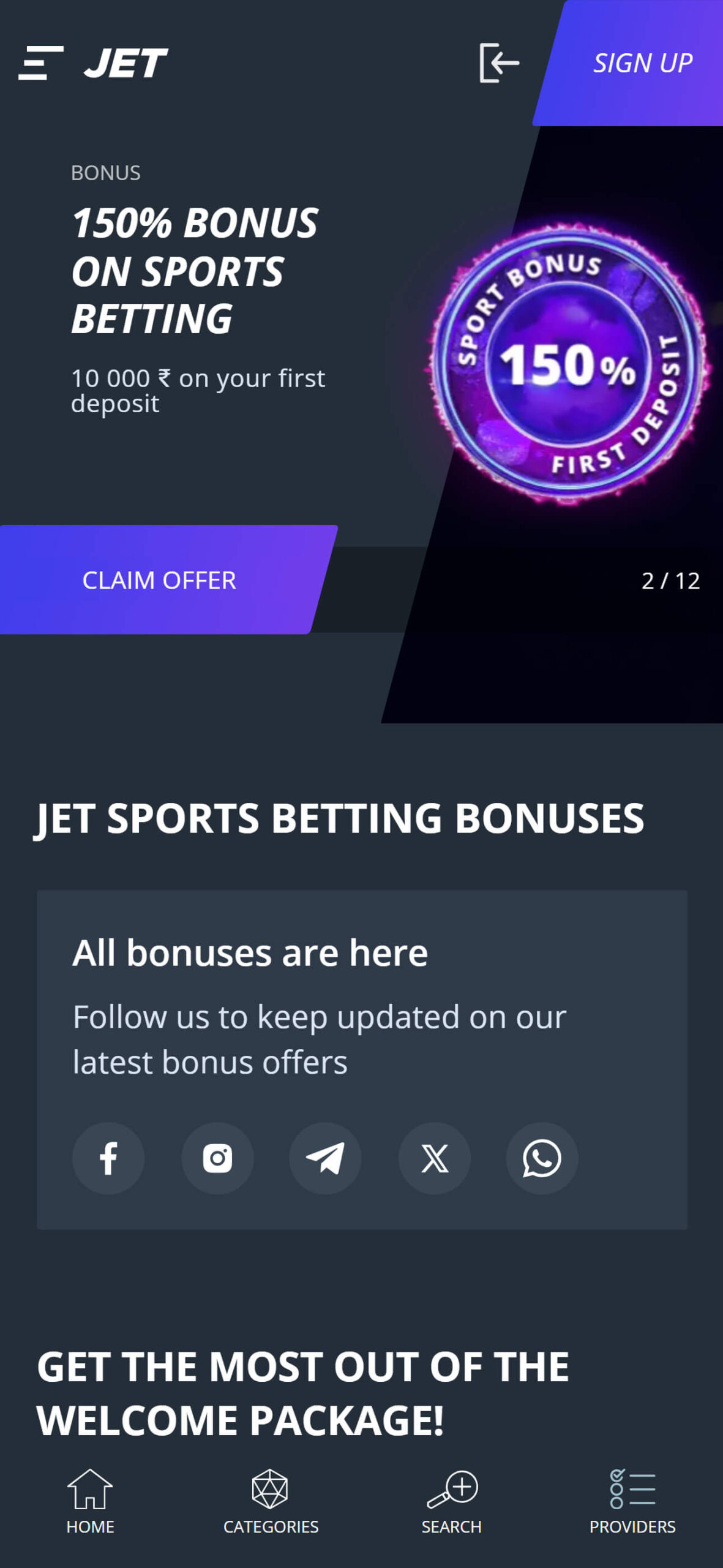 Jet Bookmaker Sport Bonuses India (mobile), allbets.tv