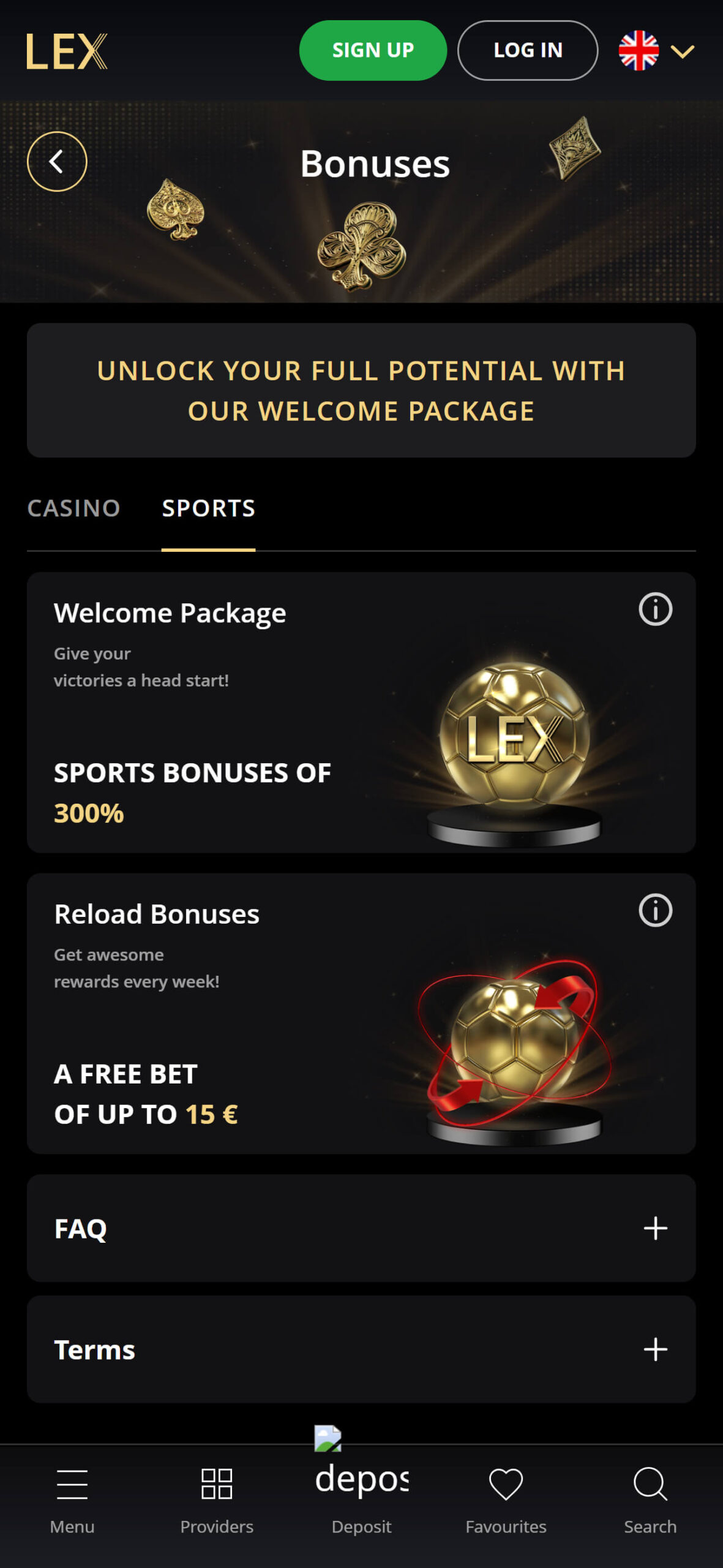 LEX Bookmaker Sport Bonuses (mobile), allbets.tv