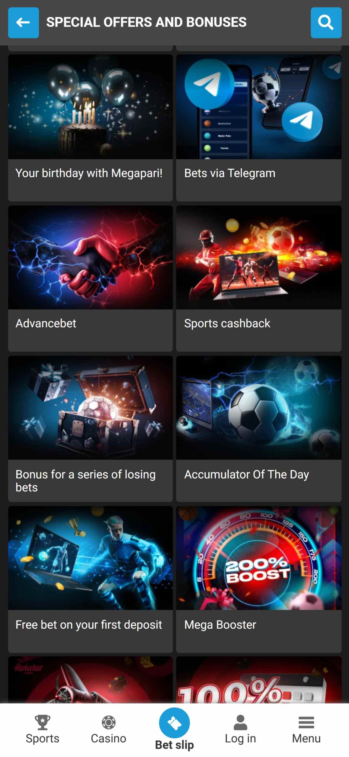 Megapari Bookmaker Bonuses (mobile), allbets.tv