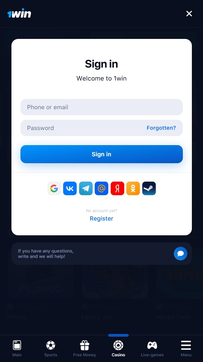 How to sign up in 1Win