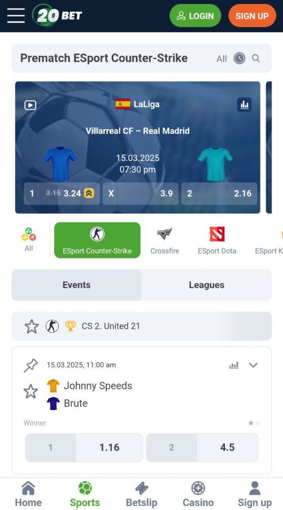 20Bet CSGO betting sites