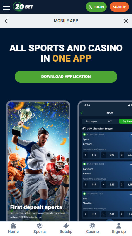 20Bet Mobile Application, allbets.tv