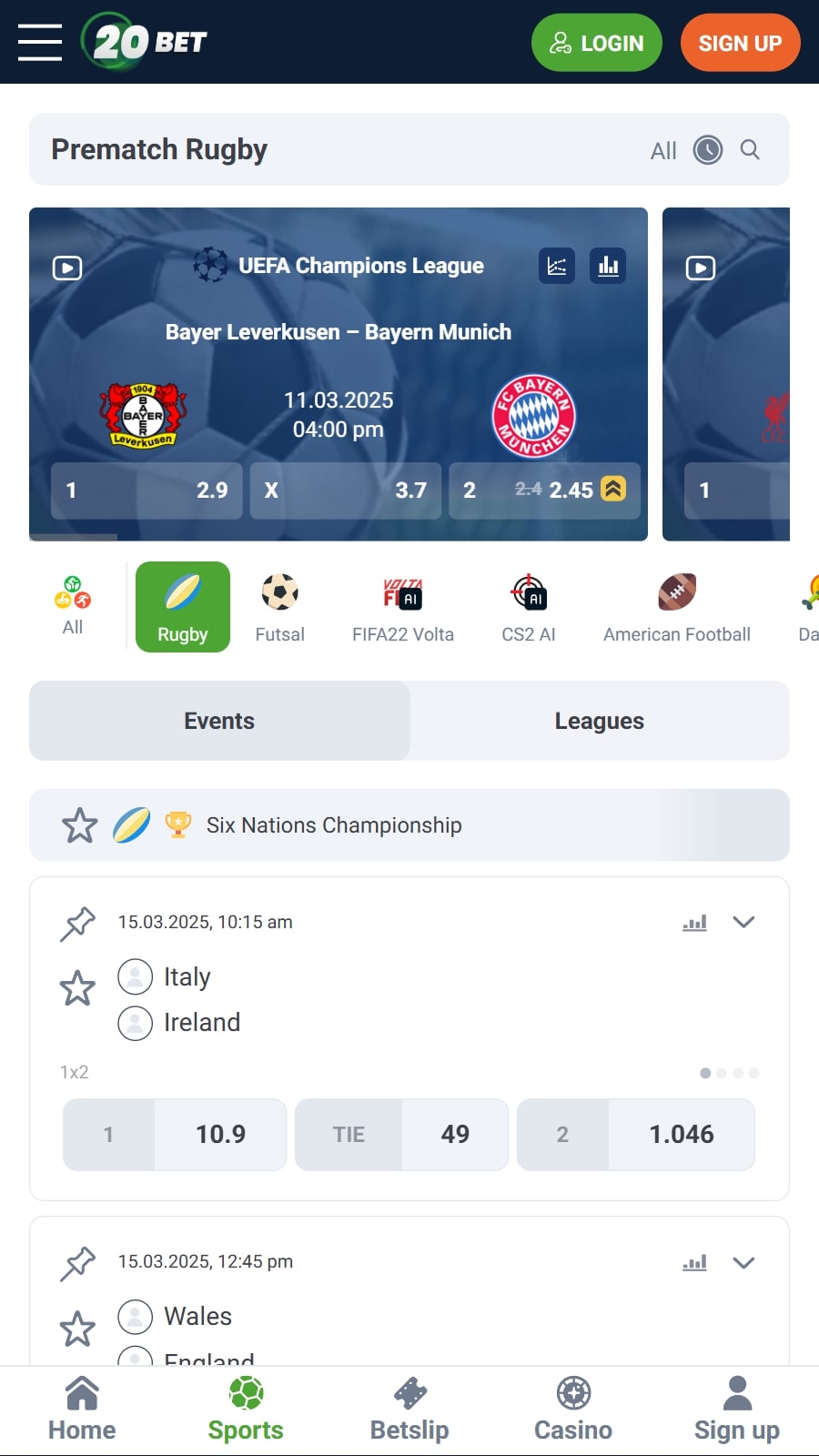 20bet Sports main