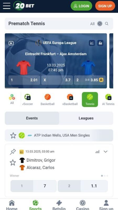 20Bet Tennis betting sites