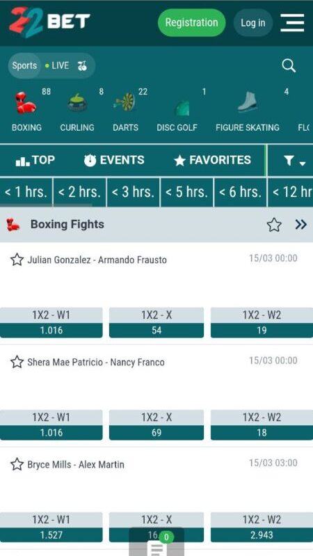 22Bet Boxing betting