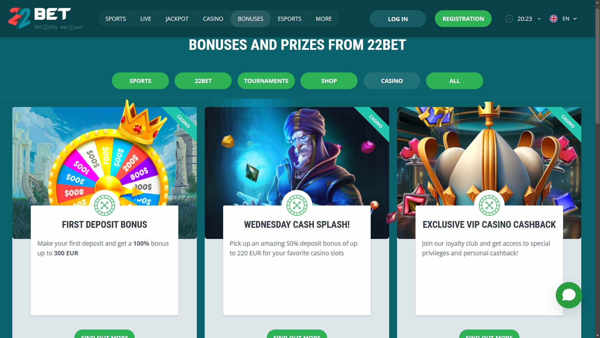 22Bet Casino Bonuses, allbets.tv