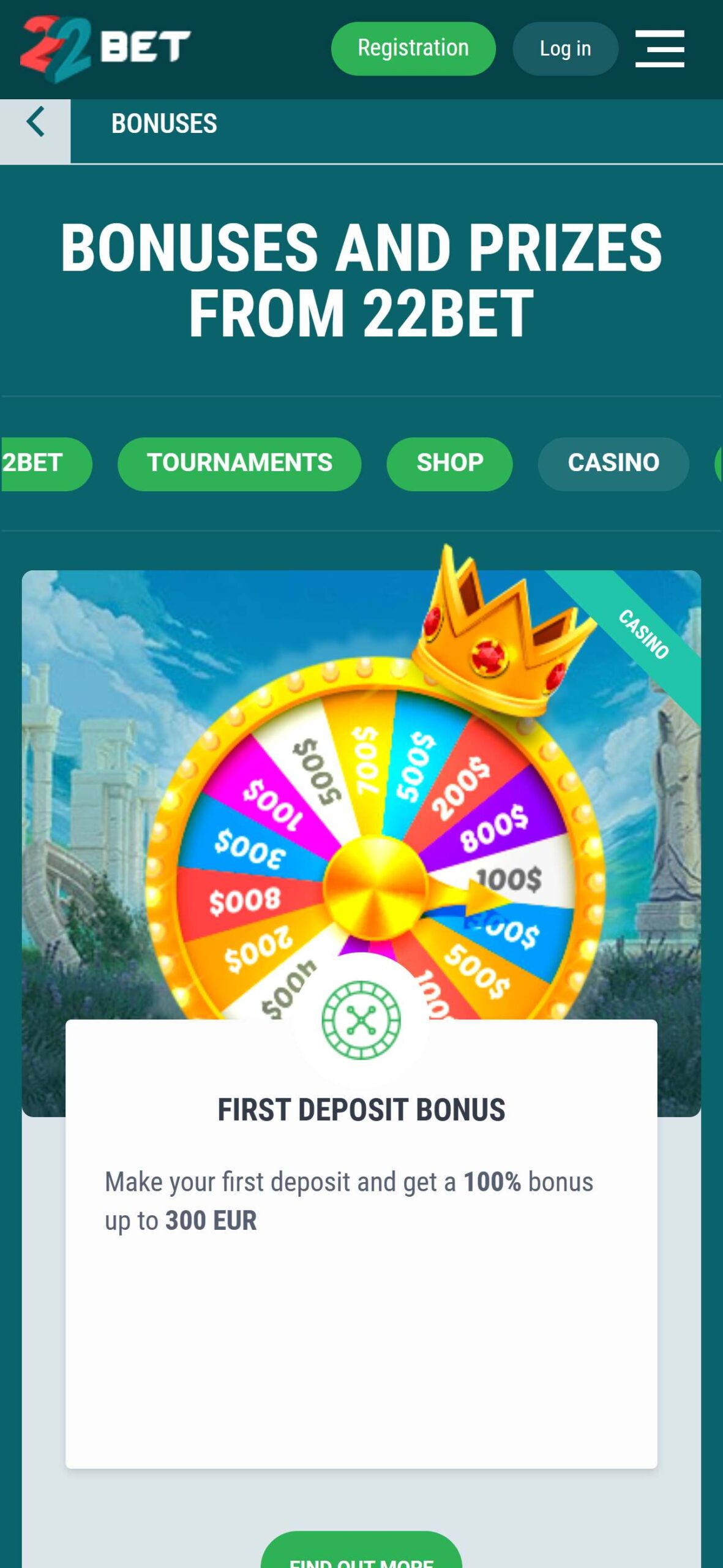 22Bet Casino Bonuses (mobile), allbets.tv