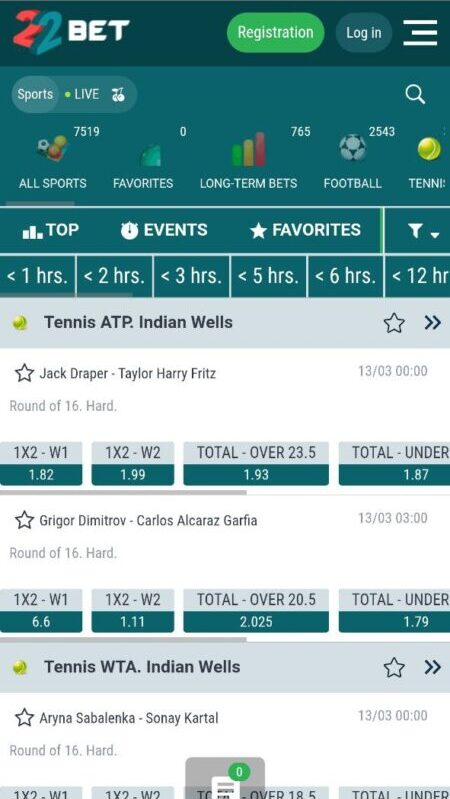 22Bet Tennis betting sites