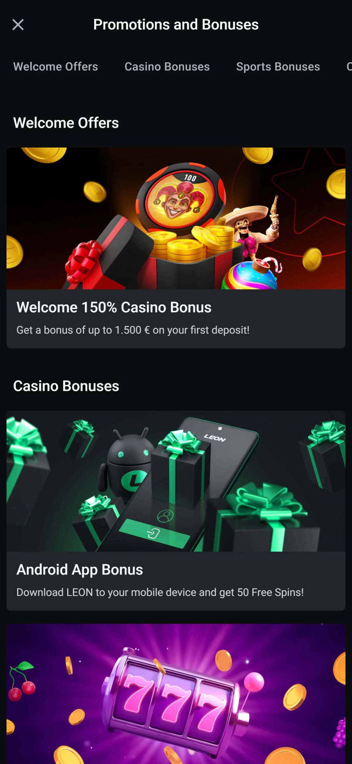 Leon Casino Bonuses (mobile), allbets.tv