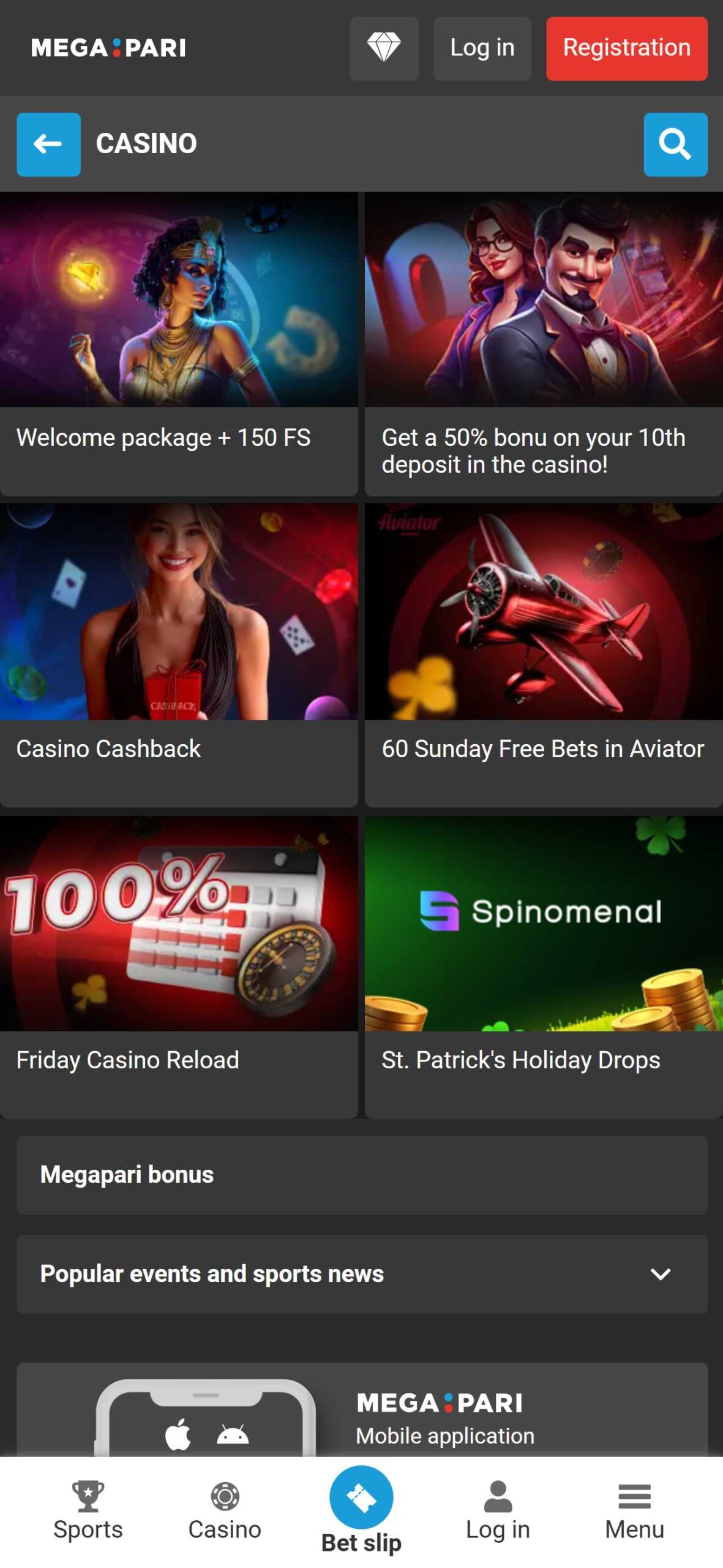 Megapari Casino Bonuses (mobile), allbets.tv