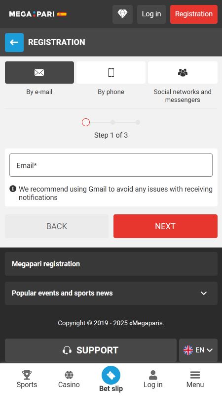 megapari register step 1 mobile