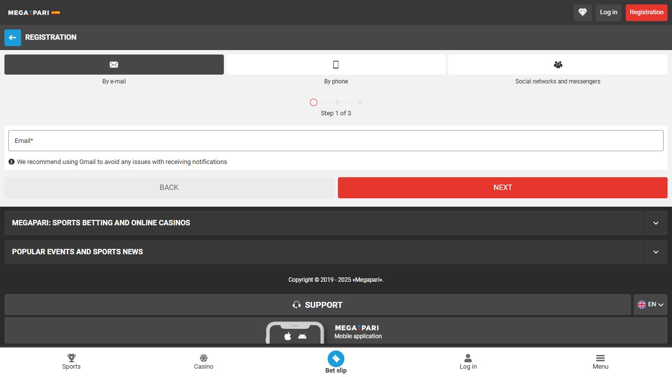 megapari register step 1
