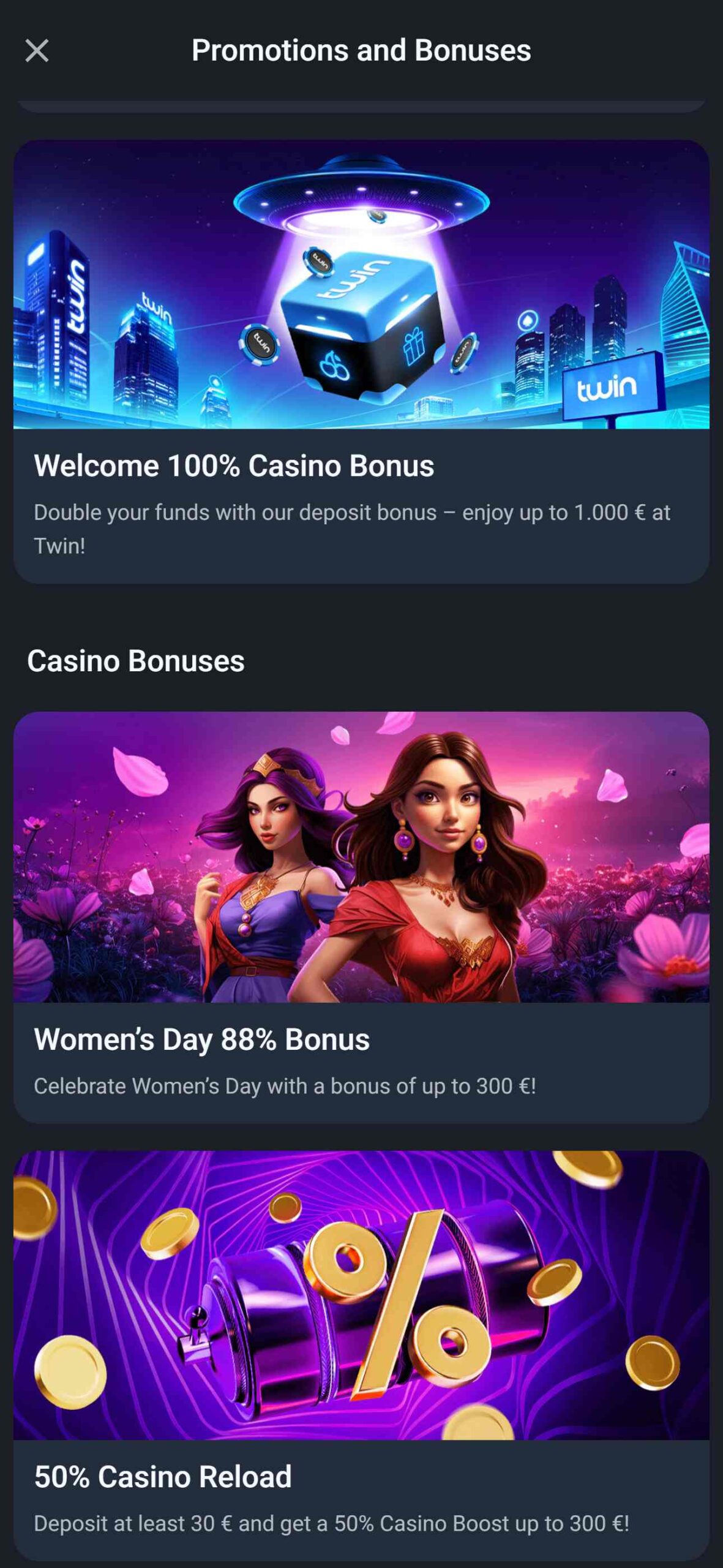 Twin Casino Bonuses (mobile), allbets.tv