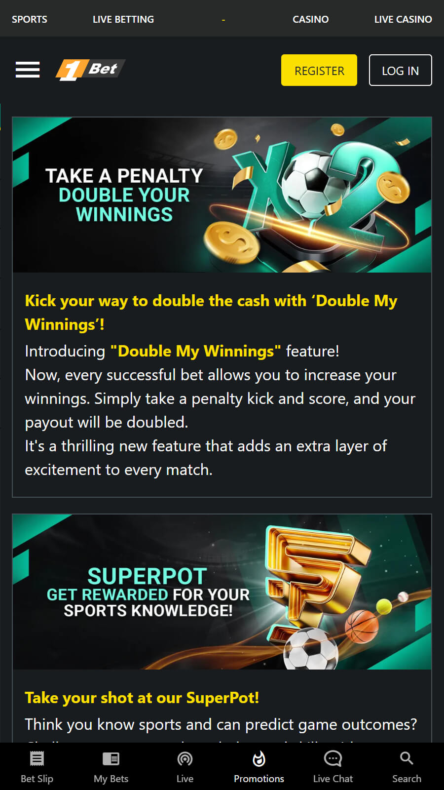 1Bet bonuses for sport
